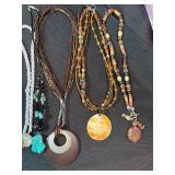 8 Pc Boho Beaded Statement Necklace Lot Wood Stone Shell Style