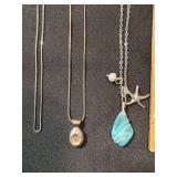 3 Pc Silver Tone Necklace Lot Starfish Sea Glass Oval Pendant