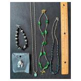 Mixed Costume Jewelry Lot 5 Pc Pewter Pendant Necklaces Bracelet
