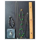 Mixed Costume Jewelry Lot 5 Pc Pewter Pendant Necklaces Bracelet