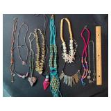 Mixed Costume Jewelry Necklace Lot Boho Tribal Shell Beaded 10 Pc
