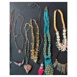 Mixed Costume Jewelry Necklace Lot Boho Tribal Shell Beaded 10 Pc