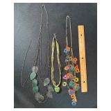 3 Pc Fashion Necklace Lot Leaf Bib Glass Heart Geometric Dangle