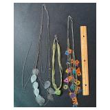 3 Pc Fashion Necklace Lot Leaf Bib Glass Heart Geometric Dangle