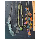 3 Pc Fashion Necklace Lot Leaf Bib Glass Heart Geometric Dangle
