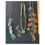 3 Pc Fashion Necklace Lot Leaf Bib Glass Heart Geometric Dangle