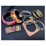 Assorted Vintage Bangle Bracelet Lot Painted Wood Enamel Brass 10 Pc