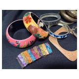 Assorted Vintage Bangle Bracelet Lot Painted Wood Enamel Brass 10 Pc
