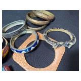 Assorted Vintage Bangle Bracelet Lot Painted Wood Enamel Brass 10 Pc