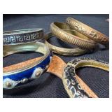 Assorted Vintage Bangle Bracelet Lot Painted Wood Enamel Brass 10 Pc