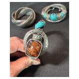 3 Pc Silver Tone Statement Bracelet Lot Faux Turquoise Wrap Cuff