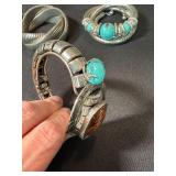 3 Pc Silver Tone Statement Bracelet Lot Faux Turquoise Wrap Cuff