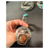 3 Pc Silver Tone Statement Bracelet Lot Faux Turquoise Wrap Cuff