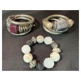 Mixed Fashion Bracelet Lot 4 Silver Tone Coil Beaded Link Bracelets