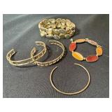 Vintage Costume Bracelet Lot 5 Pc Stretch Cuffs Panel Link Bangle