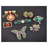 Vintage Costume Jewelry Brooch Pin Lot 7 Pc Butterfly, Bee, Nautical