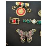 Vintage Costume Jewelry Brooch Pin Lot 7 Pc Butterfly, Bee, Nautical