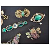 Vintage Costume Jewelry Brooch Pin Lot 7 Pc Butterfly, Bee, Nautical