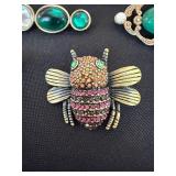 Vintage Costume Jewelry Brooch Pin Lot 7 Pc Butterfly, Bee, Nautical