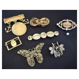 Vintage Costume Jewelry Brooch Pin Lot 7 Pc Butterfly, Bee, Nautical