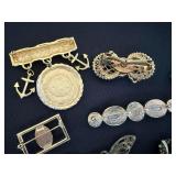 Vintage Costume Jewelry Brooch Pin Lot 7 Pc Butterfly, Bee, Nautical