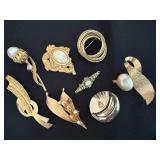 Vintage Costume Brooch Pin Lot 8 pcs Faux Pearl Rhinestone Borel