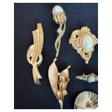 Vintage Costume Brooch Pin Lot 8 pcs Faux Pearl Rhinestone Borel