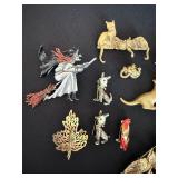 Vintage Figural Brooch Pin Lot 11 Pc Cats Birds Witch JJ Mixed Costume