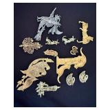 Vintage Figural Brooch Pin Lot 11 Pc Cats Birds Witch JJ Mixed Costume