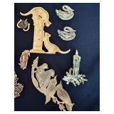 Vintage Figural Brooch Pin Lot 11 Pc Cats Birds Witch JJ Mixed Costume