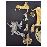 Vintage Figural Brooch Pin Lot 11 Pc Cats Birds Witch JJ Mixed Costume