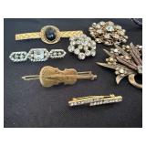 Vintage Costume Jewelry Lot Pins Brooches Barrette Rhinestone 10pc