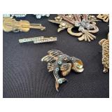 Vintage Costume Jewelry Lot Pins Brooches Barrette Rhinestone 10pc
