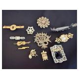 Vintage Costume Jewelry Lot Pins Brooches Barrette Rhinestone 10pc