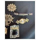 Vintage Costume Jewelry Lot Pins Brooches Barrette Rhinestone 10pc