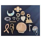 Vintage Costume Jewelry Brooch Pin Lot 14 Gold Tone Mixed Designs