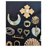 Vintage Costume Jewelry Brooch Pin Lot 14 Gold Tone Mixed Designs