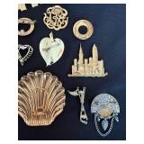 Vintage Costume Jewelry Brooch Pin Lot 14 Gold Tone Mixed Designs