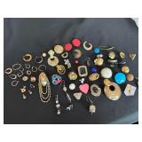 Earring singles - no pairs -Vintage Costume Jewelry Lot Mixed Earrings Brooches Pins Singles