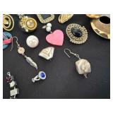 Earring singles - no pairs -Vintage Costume Jewelry Lot Mixed Earrings Brooches Pins Singles
