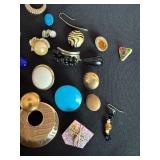 Earring singles - no pairs -Vintage Costume Jewelry Lot Mixed Earrings Brooches Pins Singles