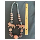Hand Carved Wood Bead Necklace Safari Animal Rhino Lion Statement
