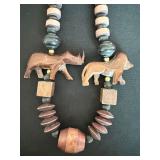 Hand Carved Wood Bead Necklace Safari Animal Rhino Lion Statement