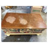 Decorative Wooden Blanket Chest Trunk Rabbit Motif 36in Wide