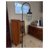 Industrial Shepherd Hook Floor Lamp Caged Glass Black Metal