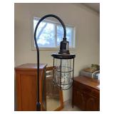 Industrial Shepherd Hook Floor Lamp Caged Glass Black Metal