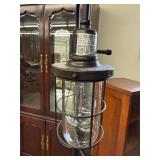 Industrial Shepherd Hook Floor Lamp Caged Glass Black Metal