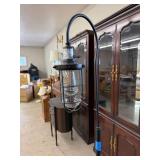 Industrial Shepherd Hook Floor Lamp Caged Glass Black Metal