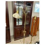 Antique Style Brass Bridge Floor Lamp Floral Glass Shade Ornate Base