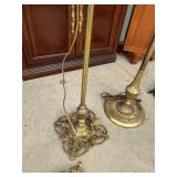 Antique Style Brass Bridge Floor Lamp Floral Glass Shade Ornate Base